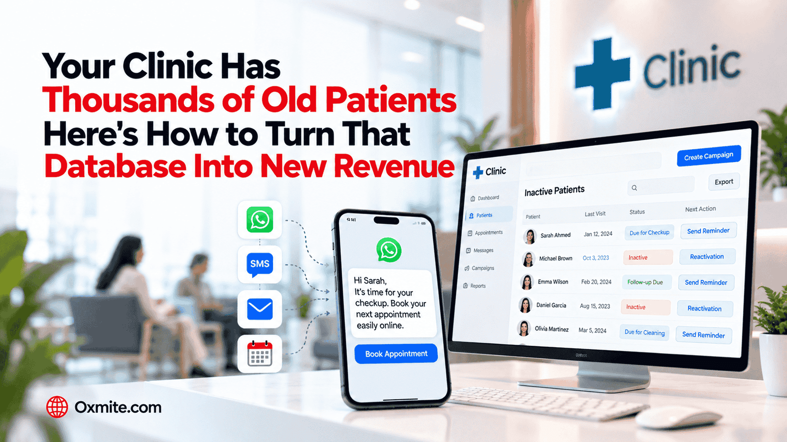 Patient reactivation automation for clinics using CRM systems, automated patient recalls, appointment reminders and rebooking workflows
